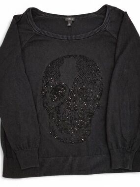 Torrid Black Rhinestone Skull Knit Sweater Size 2 (2X)